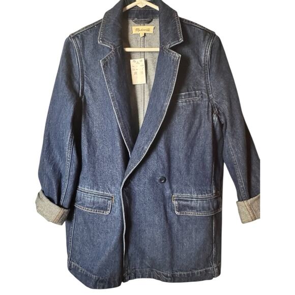 MADEWELL Double Breasted Denim Blazer Jacket Blue Wash Sz S NWT - Picture 1 of 6